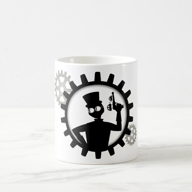 Steampunk Man hält die Waffe im Getriebe Tasse (Mittel)