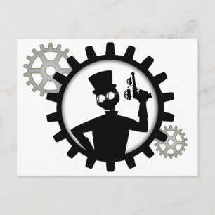 Steampunk Man hält die Waffe in der Zahnradpostkar Postkarte