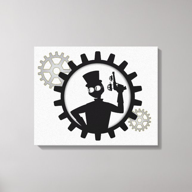 Steampunk Man hält eine Waffe in gegarten Leinwand (Vorderseite)