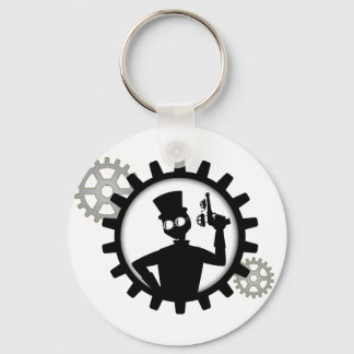 Steampunk Man Holding Gun in Gear Button Schlüssel Schlüsselanhänger