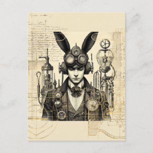 Steampunk Man mit sonnigen Ohren Postkarte