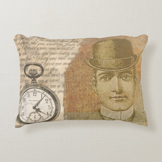 Steampunk Man Pocket Watch Bowler Hat Dekokissen (Vorderseite)