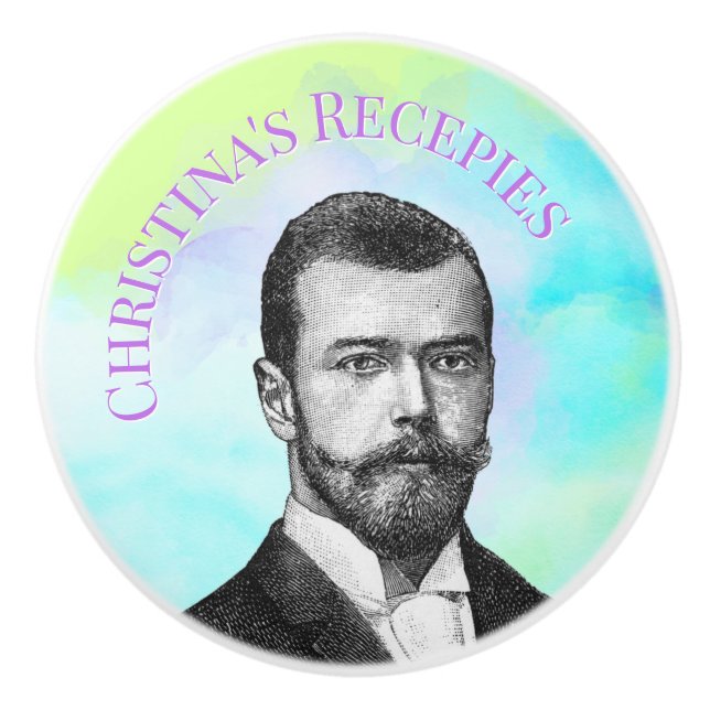 Steampunk-Mann mit aquamarinem, lila, benutzerdefi Keramikknauf (Vorderseite)