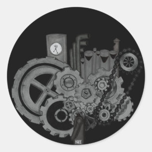 Steampunk Maschinerie (einfarbig) Runder Aufkleber
