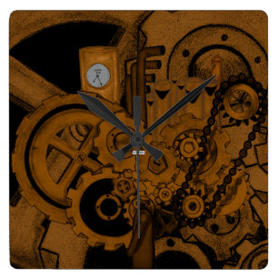 Steampunk Maschinerie (Kupfer) Quadratische Wanduhr