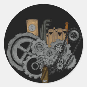 Steampunk Maschinerie Runder Aufkleber