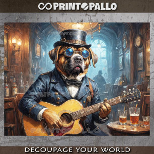Steampunk-Mastiff-Hund spielt Gitarre -  Seidenpapier