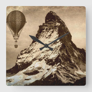 Steampunk Matterhorn Scene Quadratische Wanduhr