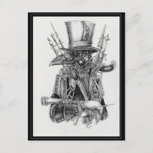 Steampunk Mecha Crow Postkarte