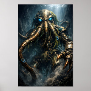 Steampunk-Mecha-Kraken-Tiefsee-Kunst Poster