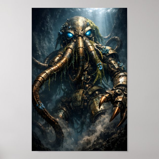 Steampunk-Mecha-Kraken-Tiefsee-Kunst Poster (Vorne)
