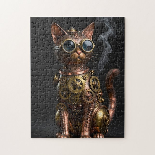 Steampunk Mechanical Cat Portrait Jigsaw Puzzle (Vertikal)