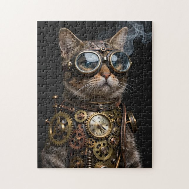Steampunk Mechanical Cat Portrait Jigsaw Puzzle (Vertikal)
