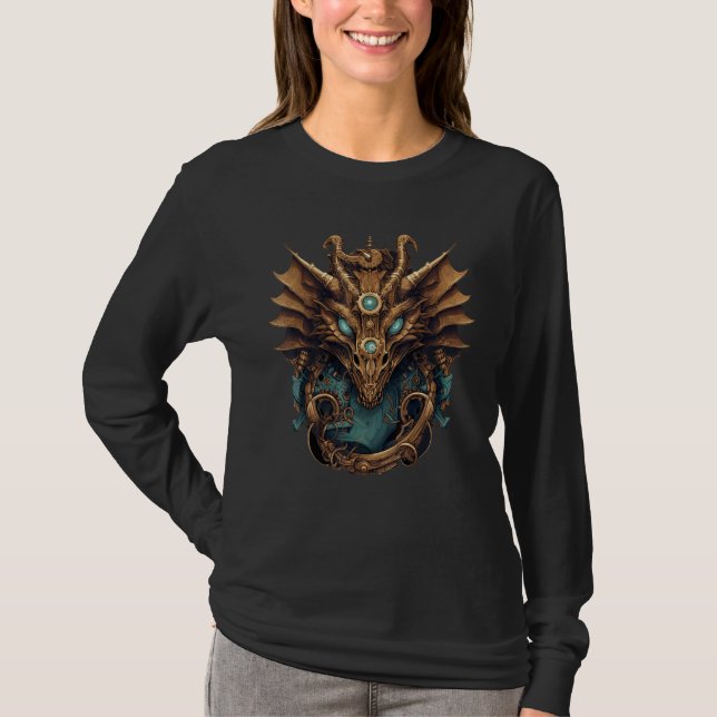 Steampunk Mechanical Dragon Graphic Artwork Fantas T-Shirt (Vorderseite)