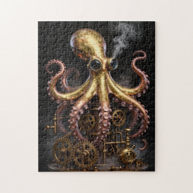 Steampunk Mechanical Octopus on Gears Art Puzzle (Vertikal)