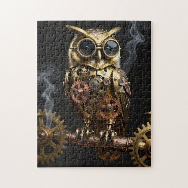 Steampunk Mechanical Owl on Clockwork Branch Art Puzzle (Vertikal)