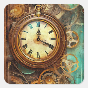 Steampunk Mechanisch Vintage Industrie Cyberpunk Quadratischer Aufkleber