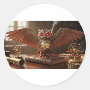 Steampunk-Mechanische Eule Runder Aufkleber