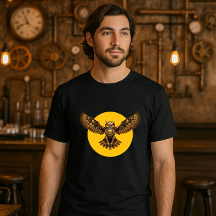 Steampunk mechanische fliegende Eule über Vollmond T-Shirt