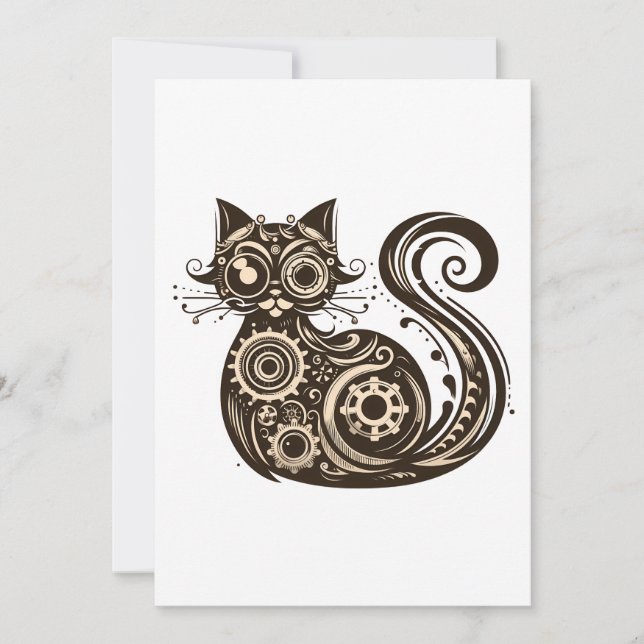 Steampunk Mechanische Katze Einladung (Vorderseite)