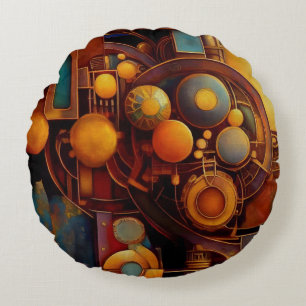 Steampunk-Mechanische-Orb-Komposition Rundes Kissen
