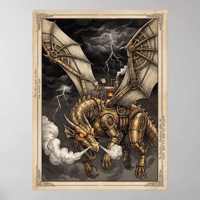 Steampunk Mechanischer Drache Messinggetriebe Vikt Poster (Vorne)