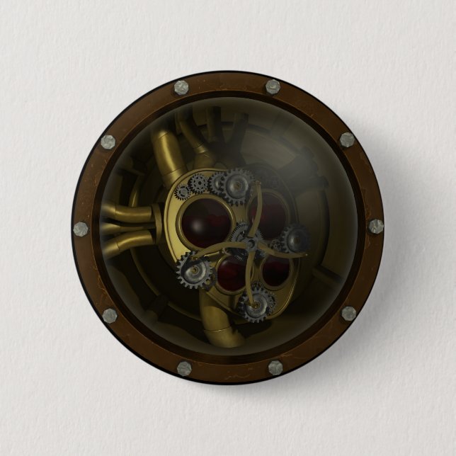 Steampunk mechanischer Herz-Knopf Button (Vorderseite)