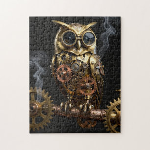 Steampunk-Mechanischer Uhu auf Uhrwerkszweig Kunst Puzzle