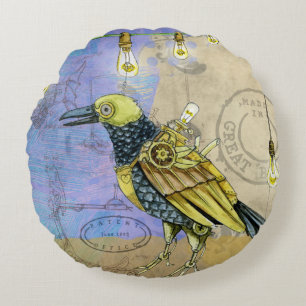 Steampunk mechanischer Vogel Engineering Vatertag Rundes Kissen
