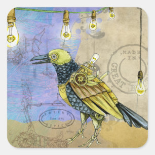 Steampunk mechanischer Vogel Ingenieurwesen Vatert Quadratischer Aufkleber
