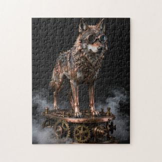 Steampunk-mechanischer Wolf auf Zahnrädern Puzzle
