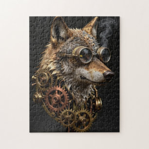 Steampunk-Mechanischer-Wolf-Porträt-Puzzle Puzzle