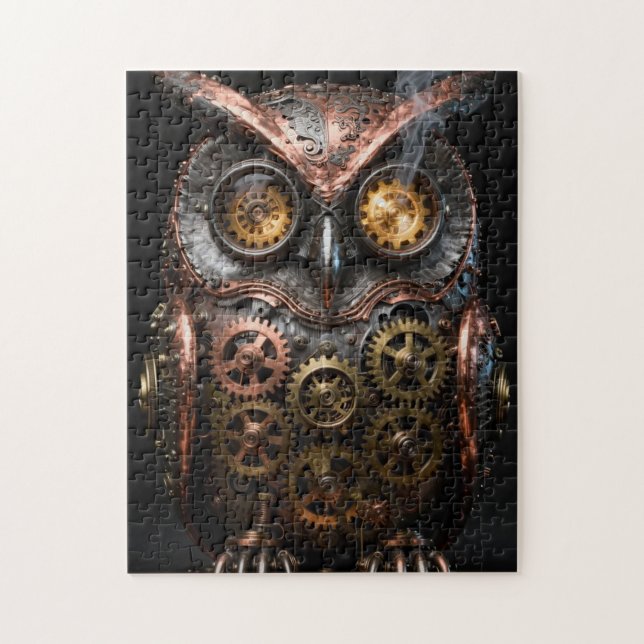 Steampunk mechanisches Eulenportrait Puzzle (Vertikal)