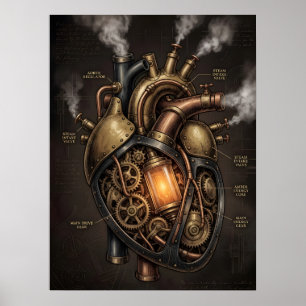 Steampunk-Mechanisches-Herz Anatomischer Bauplan  Poster