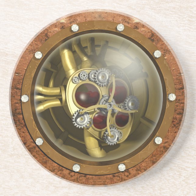 Steampunk mechanisches Herz Sandstein Untersetzer (Vorne)