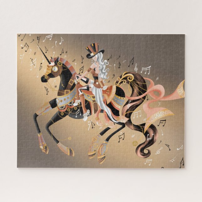 Steampunk Mechanisches Pferd & Lady Jigsaw Puzzle (Horizontal)