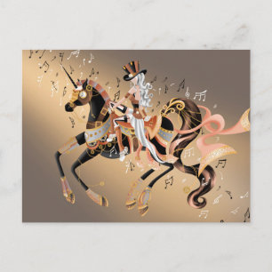 Steampunk Mechanisches Pferd & Lady Kaffee Gold Postkarte