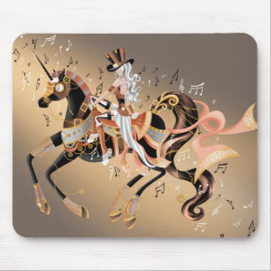 Steampunk-Mechanisches Pferd und Dame Coffee Gold Mousepad