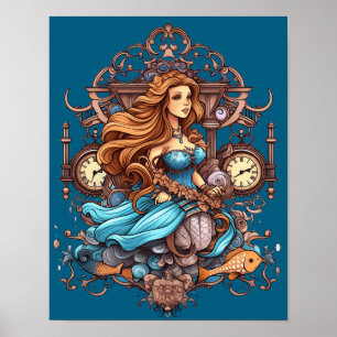 Steampunk Meerjungfrau für Mädchen oder Jungen an Poster