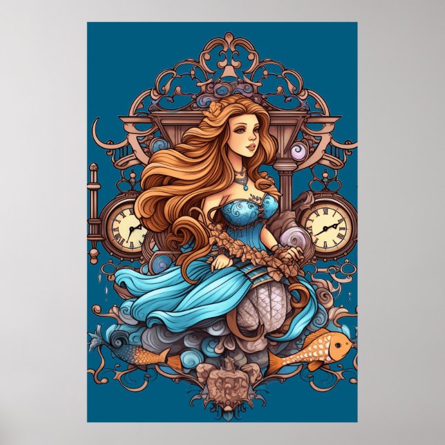 Steampunk Mermaid For Girls or Boys on a Wall Poster (Vorne)