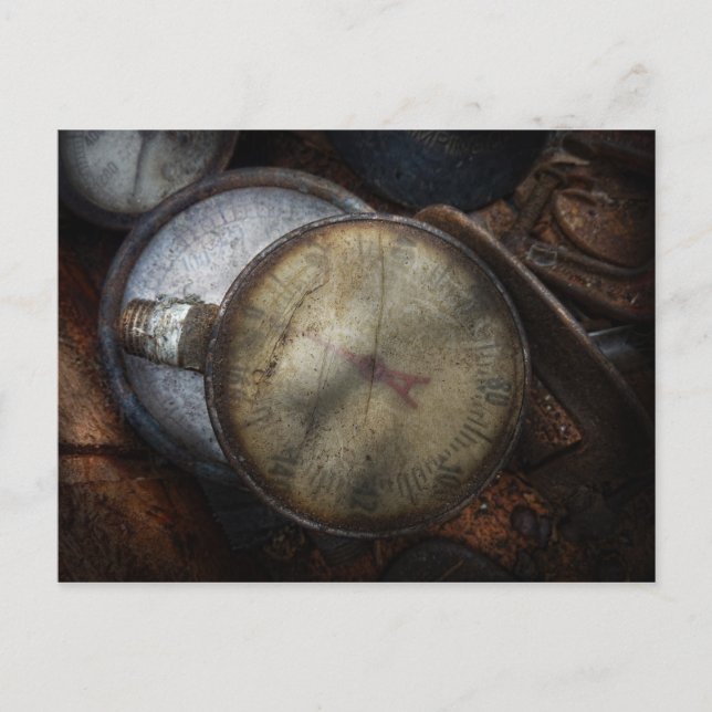 Steampunk - Messgerät zu verkaufen Postkarte (Vorderseite)