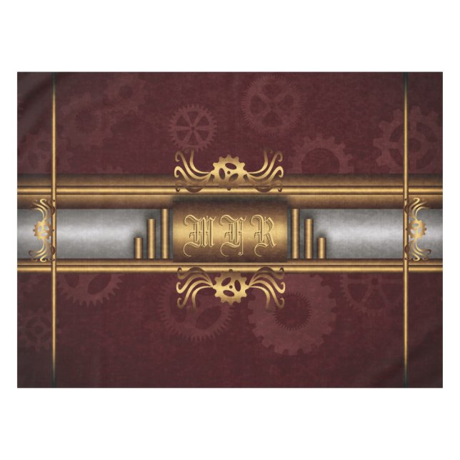Steampunk, Messing an Marroongetrieben, Monogramm Tischdecke (Vorderseite (Horizontal))