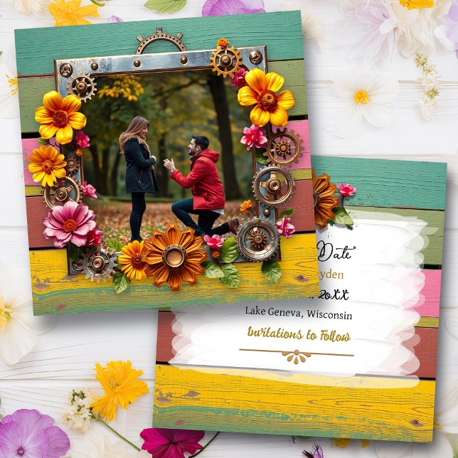 Steampunk Metal Floral Personalisiert Wedding Save The Date (Von Creator hochgeladen)