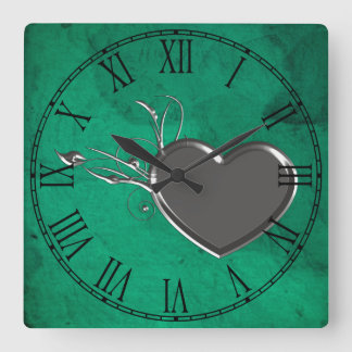 Steampunk Metal Heart Quadratische Wanduhr