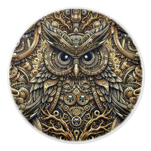 Steampunk Metall- und Diamant-Gold-Eule Keramikknauf
