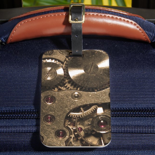 Steampunk-Metalluhr-Getriebe Gepäckanhänger (Vorderseite Insitu 2)