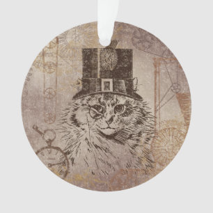 Steampunk Miezekatze-Katze im Zylinder, Gänge, Ornament