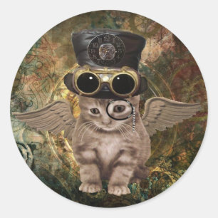 Steampunk Miezekatze Runder Aufkleber