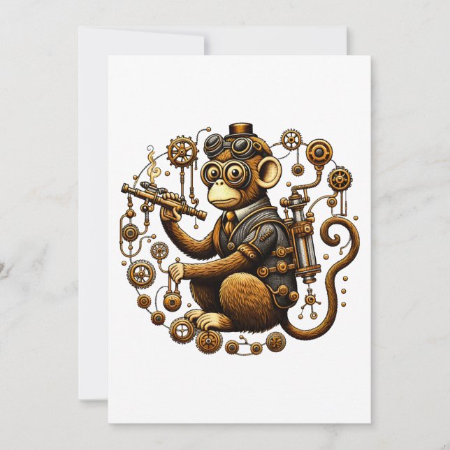 Steampunk Monkey mit Ray Gun Einladung (Vorderseite)