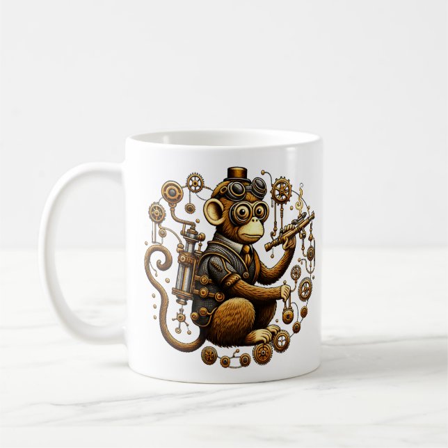 Steampunk Monkey mit Ray Gun Kaffeetasse (Links)